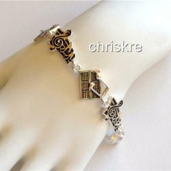 Music Bracelet Silver Clef Note Score Musician - Picture 2 of 9